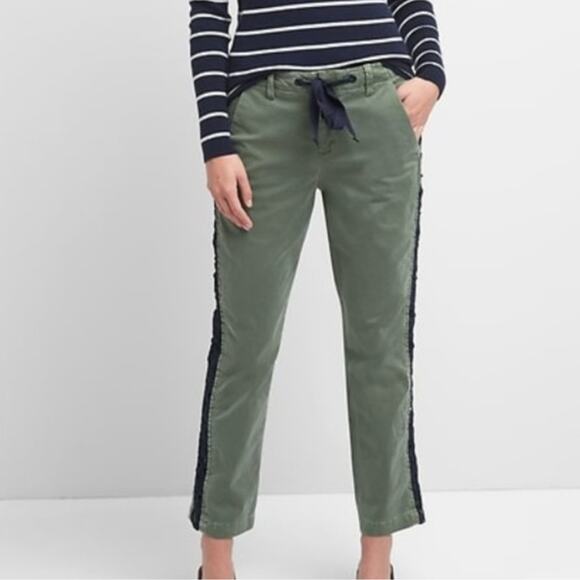Gap Girlfriend Green Chino Pants Navy Lace Trim Baby Tweed Fall Crochet - Picture 1 of 10